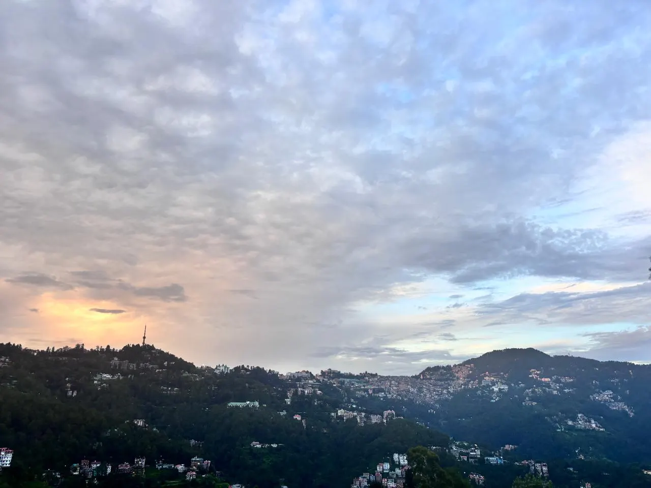 Sunset clouds over the Shimla hills seen from the property