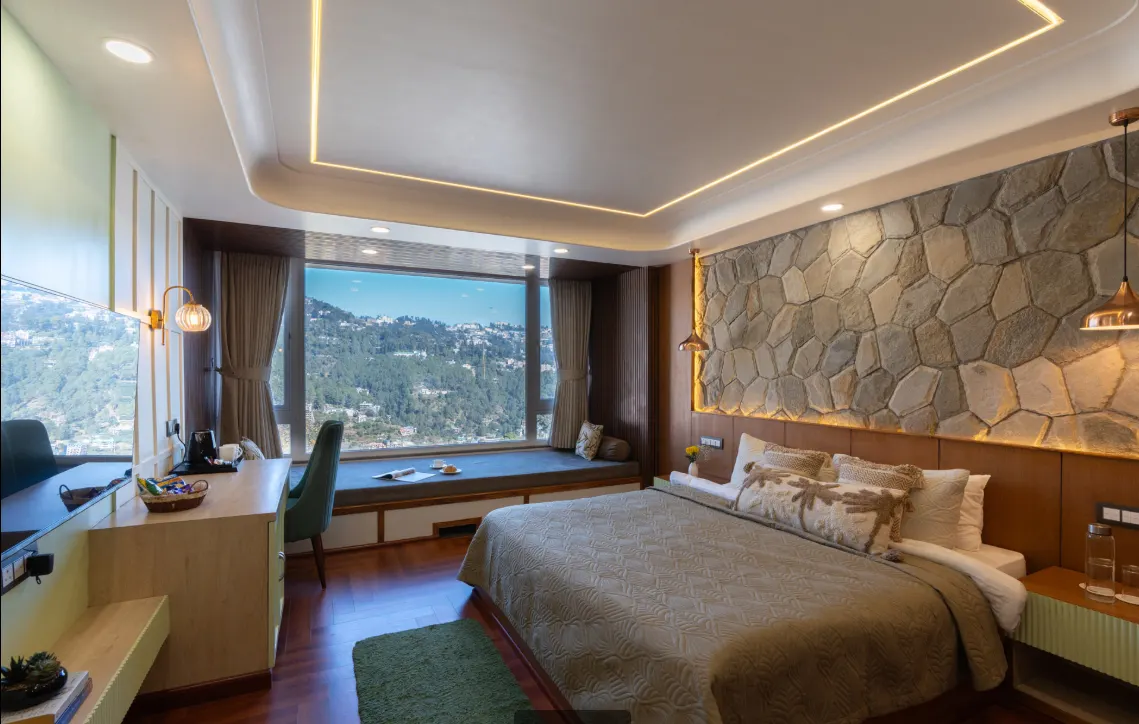Premium Room with a stone feature wall and wooden finishes